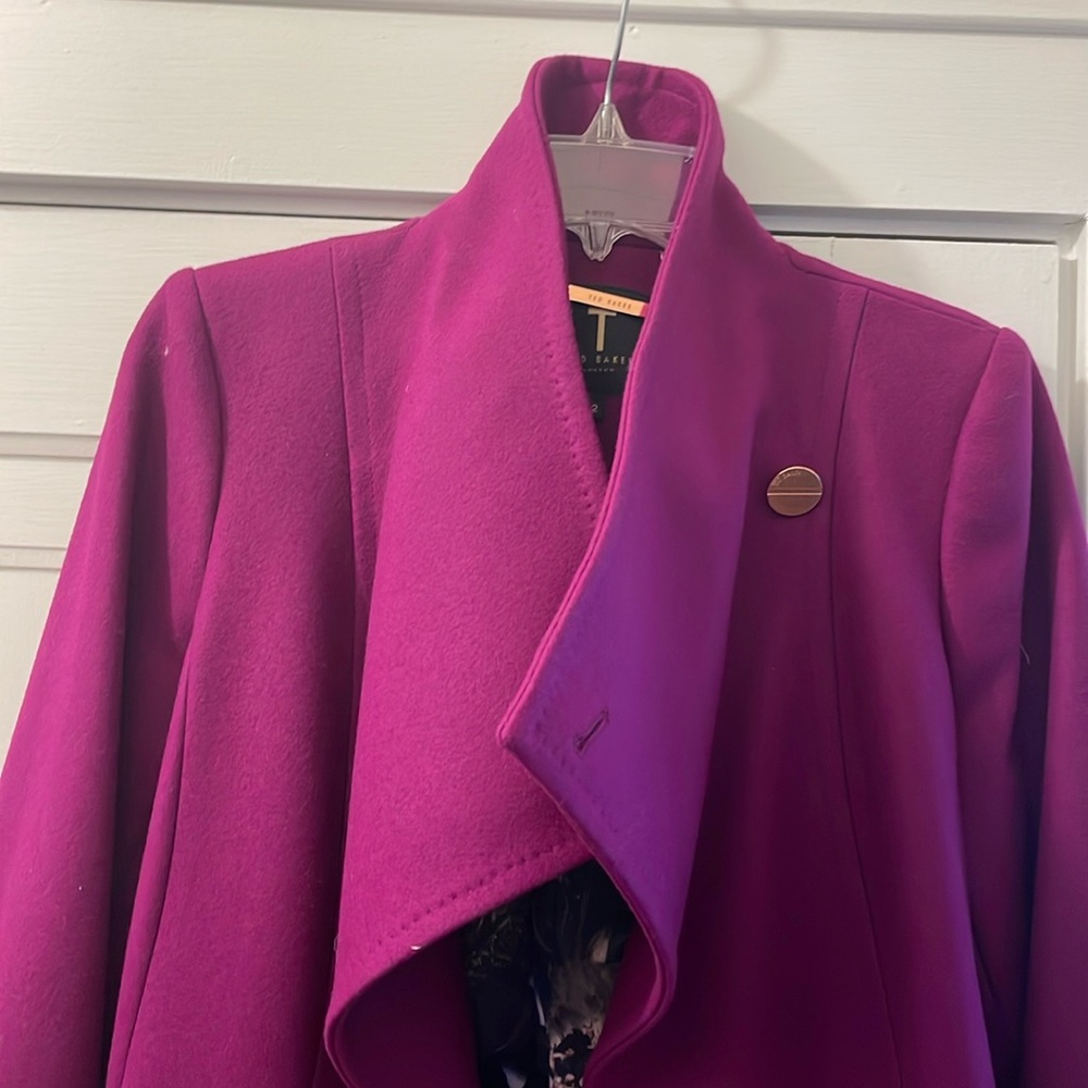 Ted Baker Size 2 70% Wool, 20% Polymode, 10% Cashmere Women’s Raspberry Coat